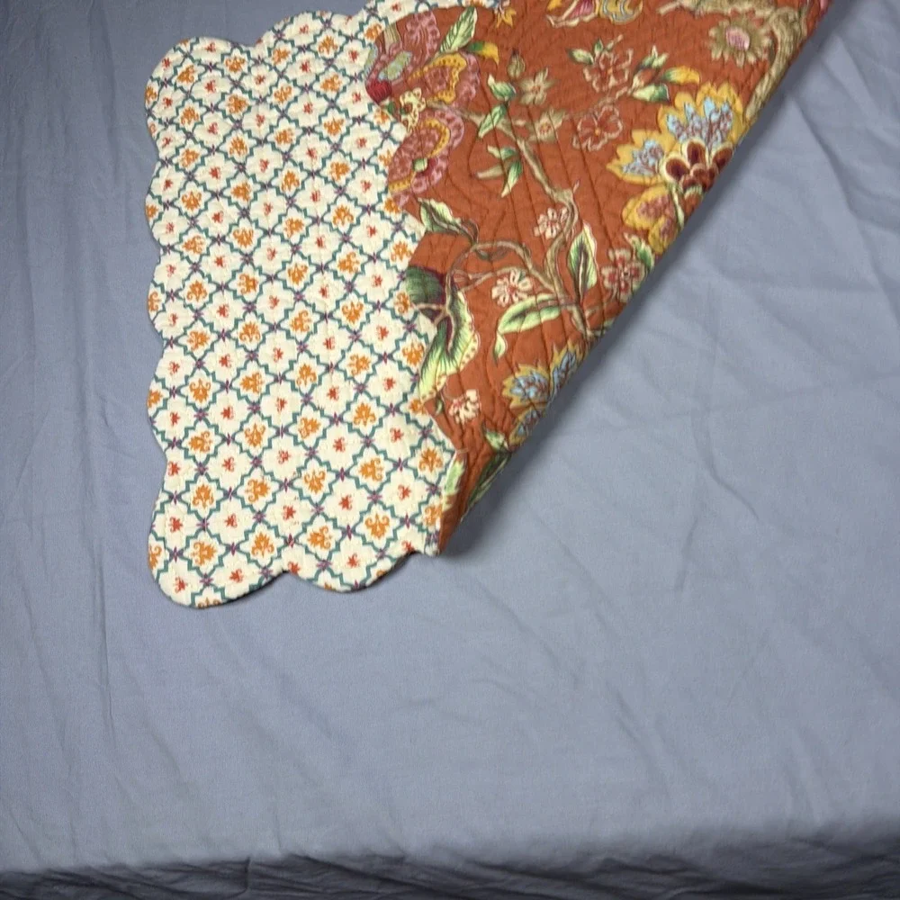 Set Of 6 C&F Adele Floral‎ Rectangle Quilted Reversible Placemats Cream Tropical